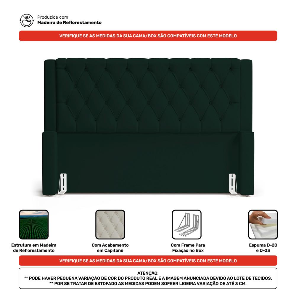 Cabeceira e Calçadeira Báu Casal Padrão Atena 140cm Capitonê Veludo Verde Escuro - Desk Design