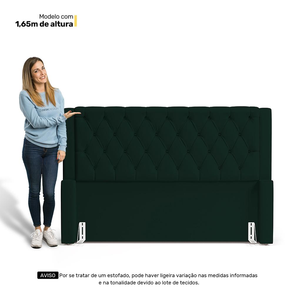 Cabeceira e Calçadeira Báu Casal Padrão Atena 140cm Capitonê Veludo Verde Escuro - Desk Design