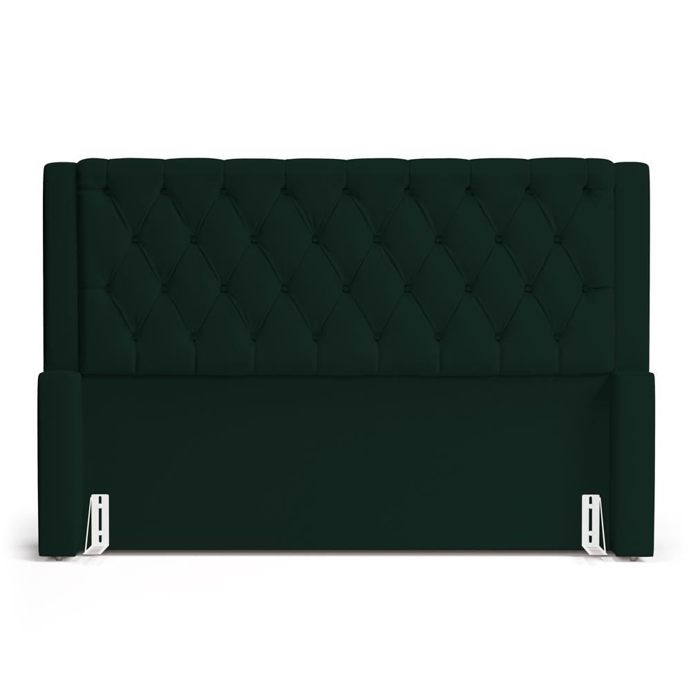 Cabeceira e Calçadeira Báu Casal Padrão Atena 140cm Capitonê Veludo Verde Escuro - Desk Design