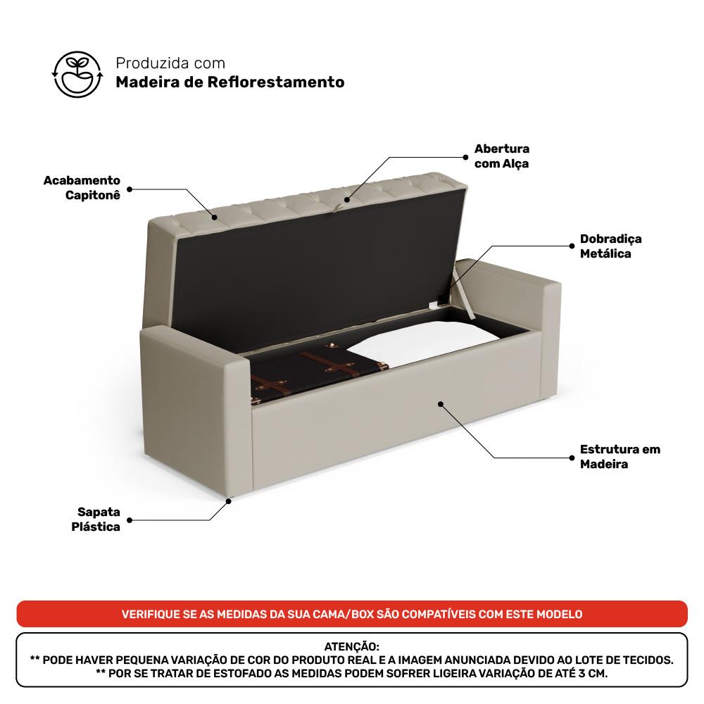 Cabeceira e Calçadeira Báu King Size Atena 195cm Capitonê Sintético Bege - Desk Design