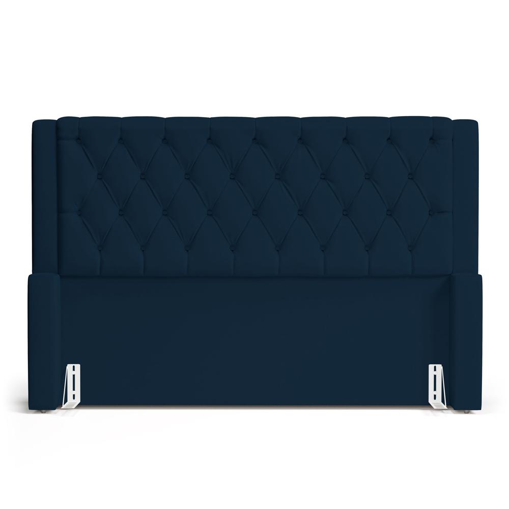 Cabeceira e Calçadeira Báu King Size Atena 195cm Capitonê Veludo Azul Marinho - Desk Design