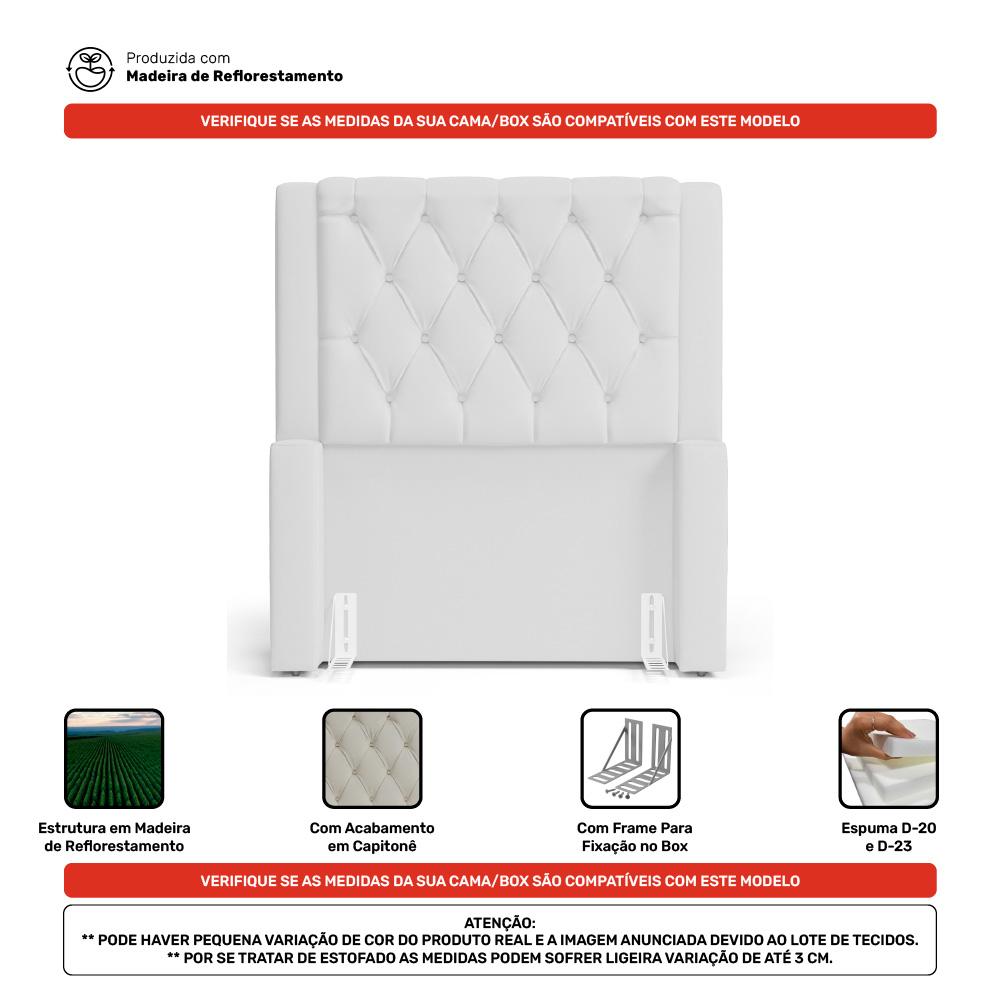 Cabeceira e Calçadeira Báu Solteiro Atena 90cm Capitonê Sintético Branco - Desk Design