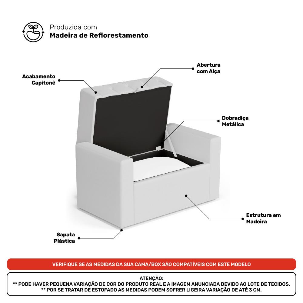 Cabeceira e Calçadeira Báu Solteiro Atena 90cm Capitonê Sintético Branco - Desk Design