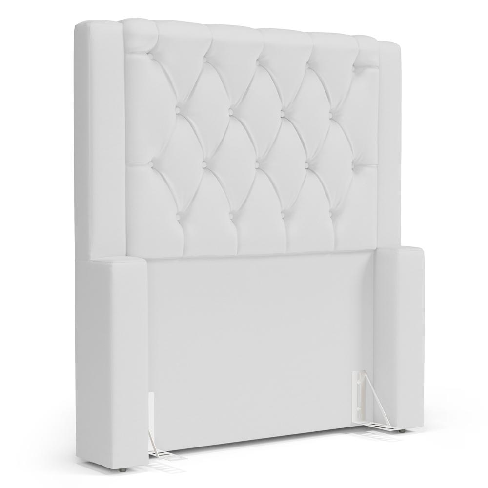 Cabeceira e Calçadeira Báu Solteiro Atena 90cm Capitonê Sintético Branco - Desk Design
