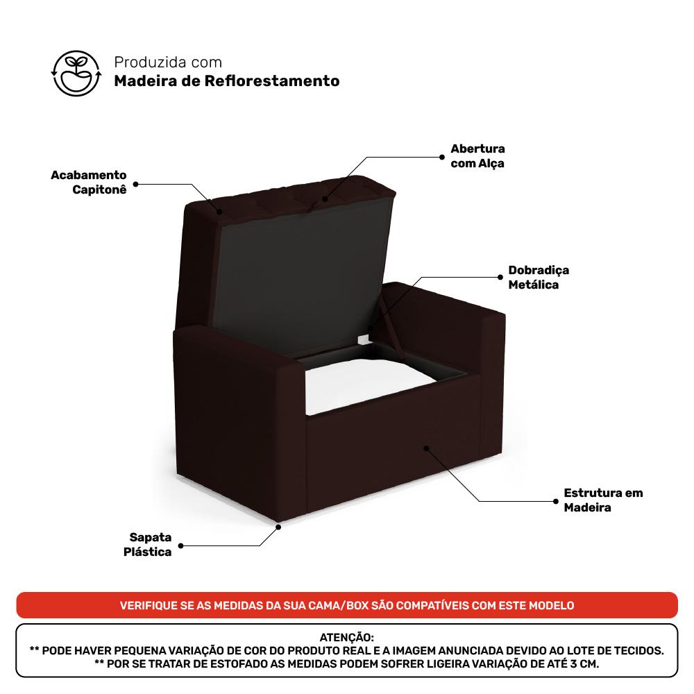 Cabeceira e Calçadeira Báu Solteiro Atena 90cm Capitonê Sintético Marrom - Desk Design