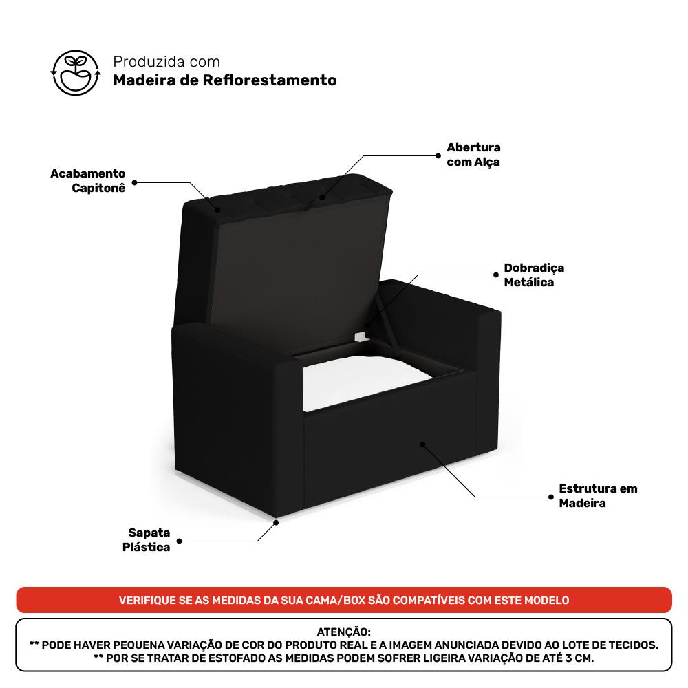 Cabeceira e Calçadeira Báu Solteiro Atena 90cm Capitonê Sintético Preto - Desk Design