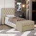 Cabeceira e Calçadeira Báu Solteiro Atena 90cm Capitonê Suede Bege - Desk Design