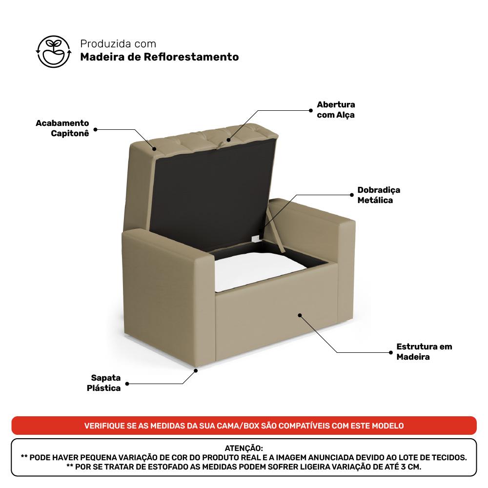 Cabeceira e Calçadeira Báu Solteiro Atena 90cm Capitonê Suede Bege - Desk Design