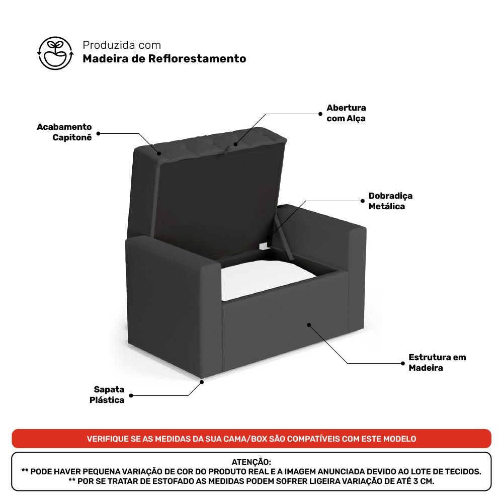 Cabeceira e Calçadeira Báu Solteiro Atena 90cm Capitonê Suede Cinza - Desk Design