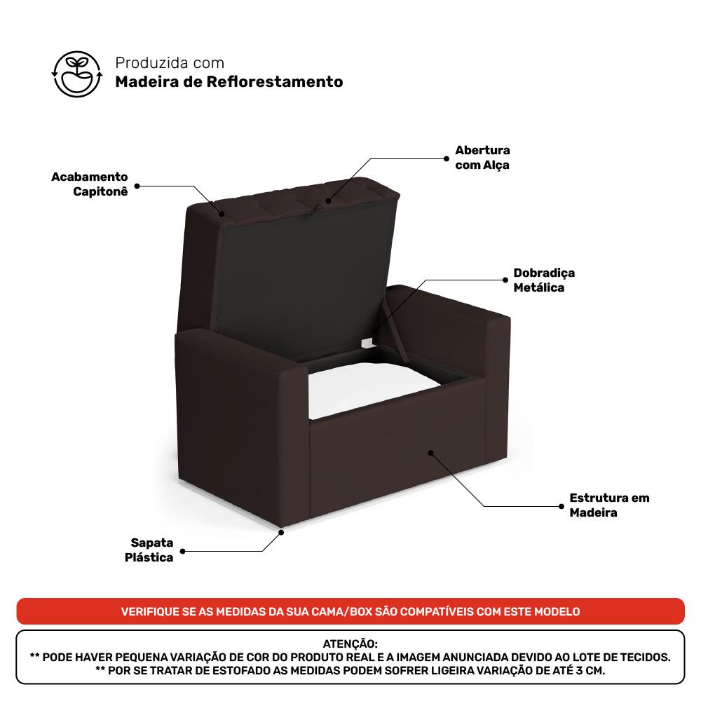 Cabeceira e Calçadeira Báu Solteiro Atena 90cm Capitonê Suede Marrom - Desk Design