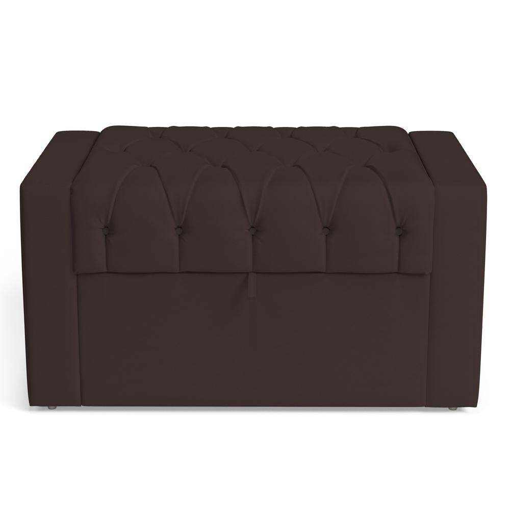 Cabeceira e Calçadeira Báu Solteiro Atena 90cm Capitonê Suede Marrom - Desk Design