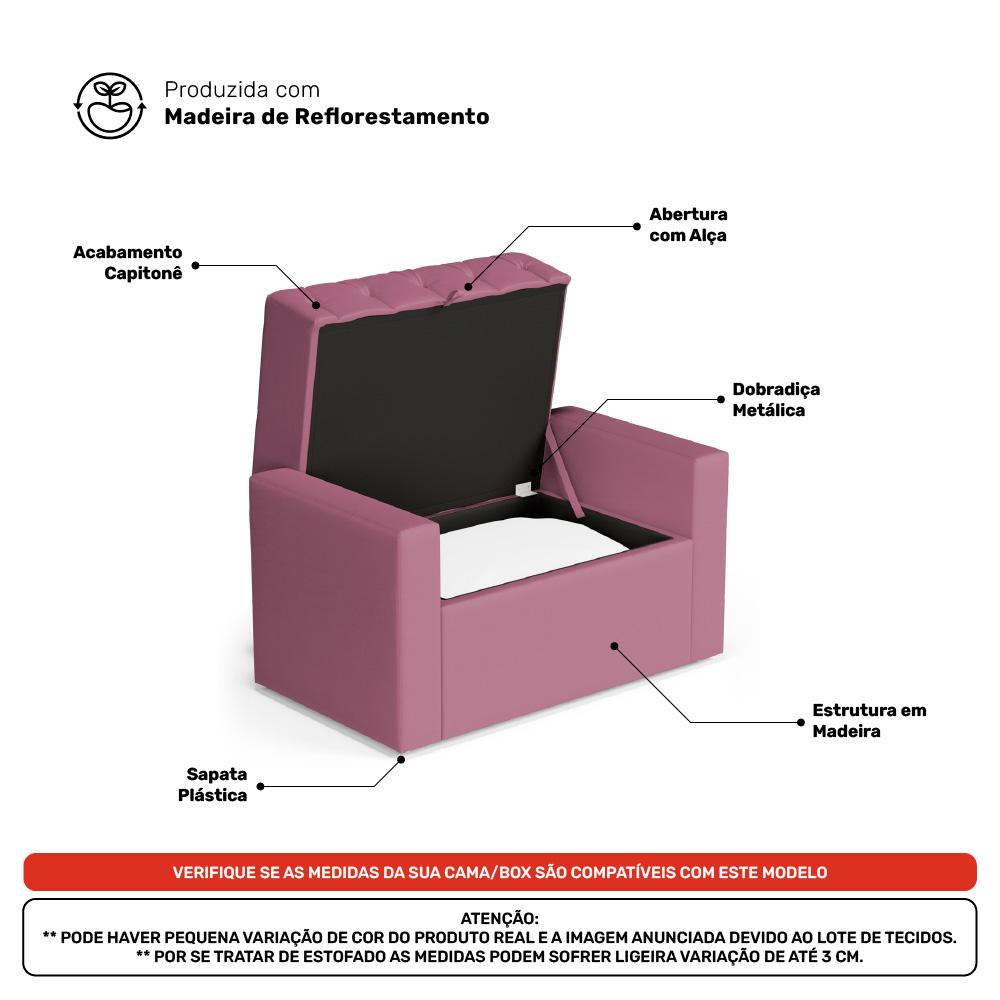 Cabeceira e Calçadeira Báu Solteiro Atena 90cm Capitonê Suede Rosa - Desk Design