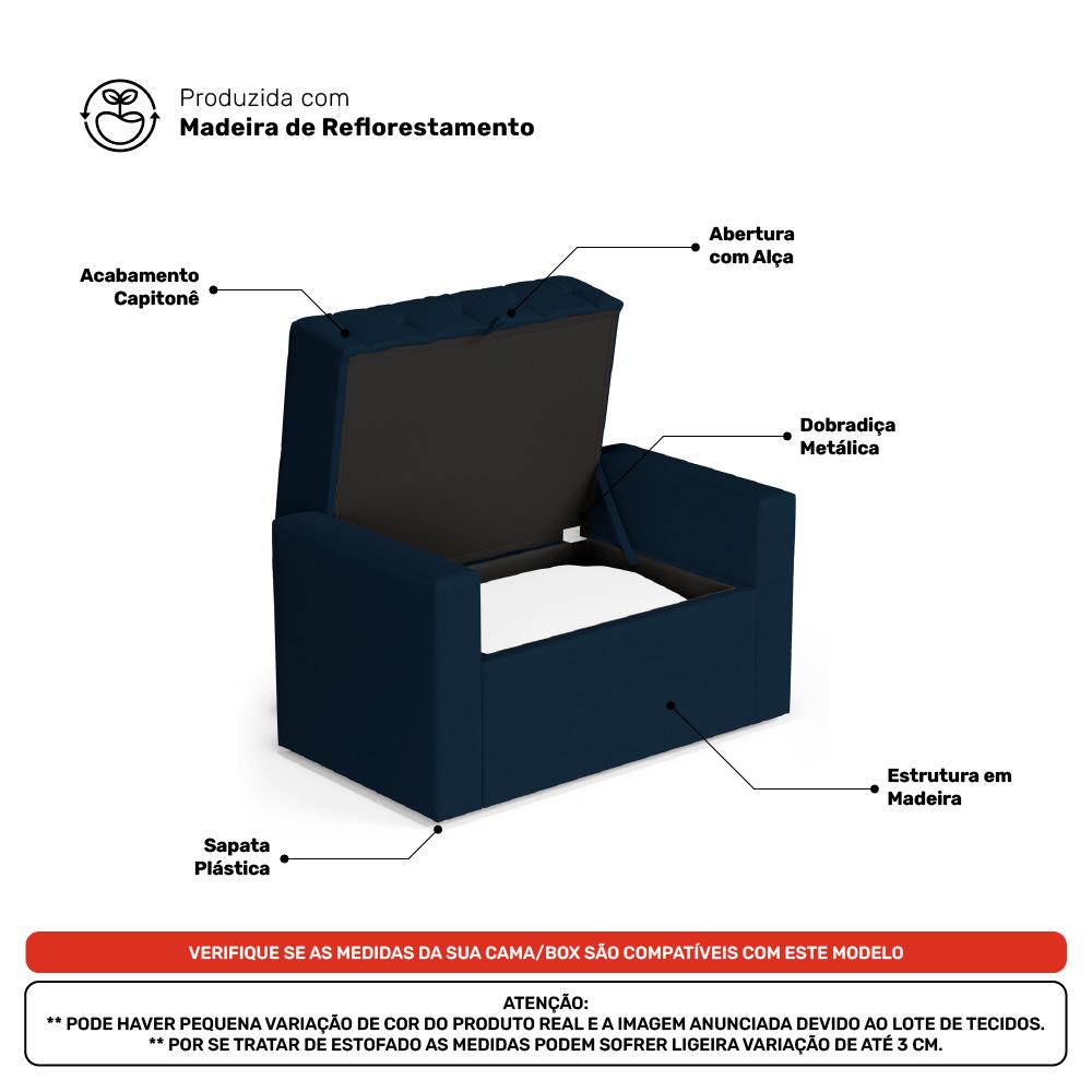 Cabeceira e Calçadeira Báu Solteiro Atena 90cm Capitonê Veludo Azul Marinho - Desk Design