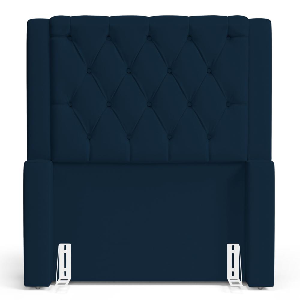 Cabeceira e Calçadeira Báu Solteiro Atena 90cm Capitonê Veludo Azul Marinho - Desk Design