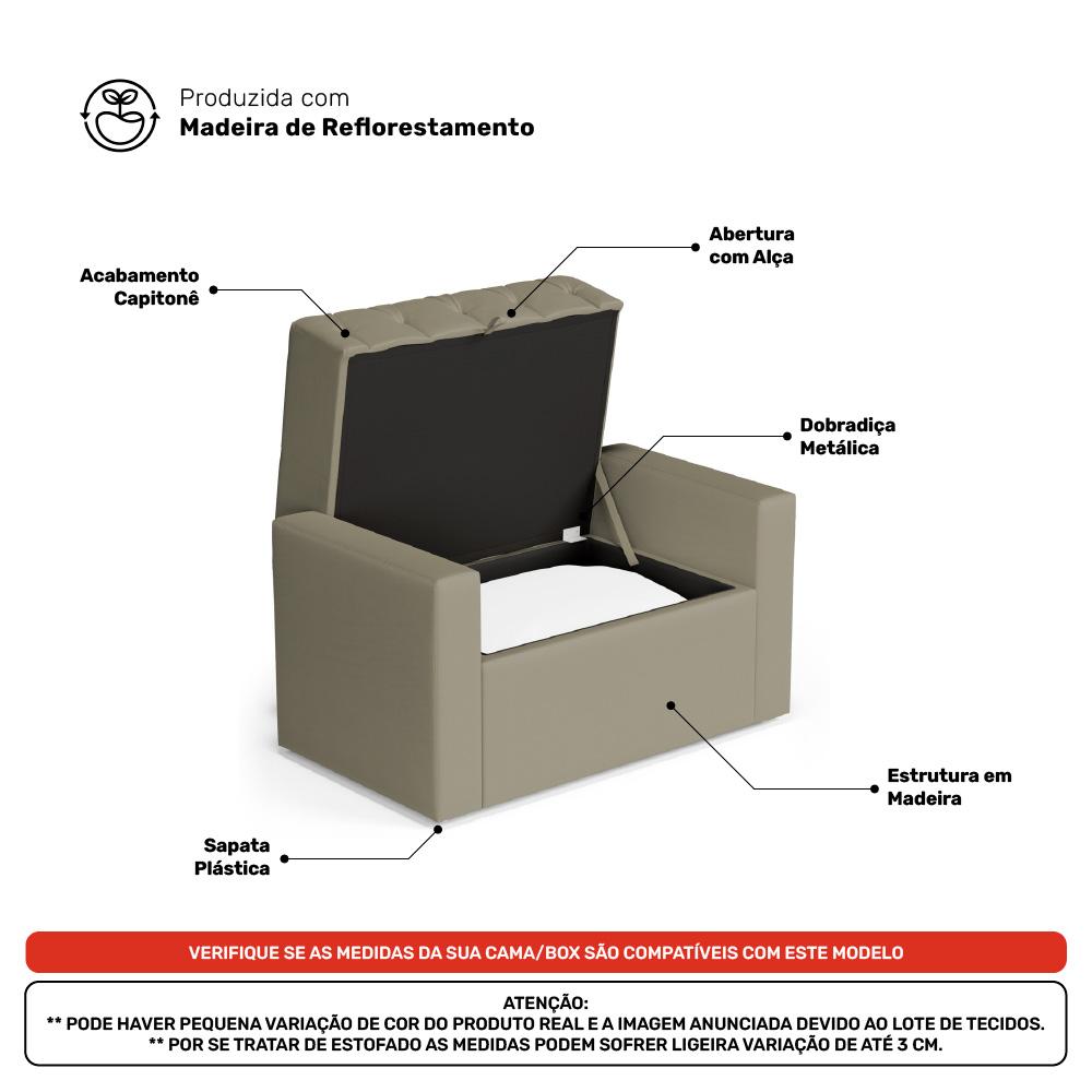 Cabeceira e Calçadeira Báu Solteiro Atena 90cm Capitonê Veludo Bege - Desk Design