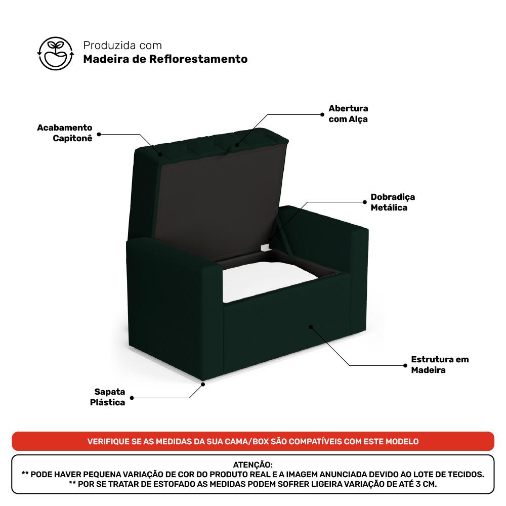 Cabeceira e Calçadeira Báu Solteiro Atena 90cm Capitonê Veludo Verde Escuro - Desk Design