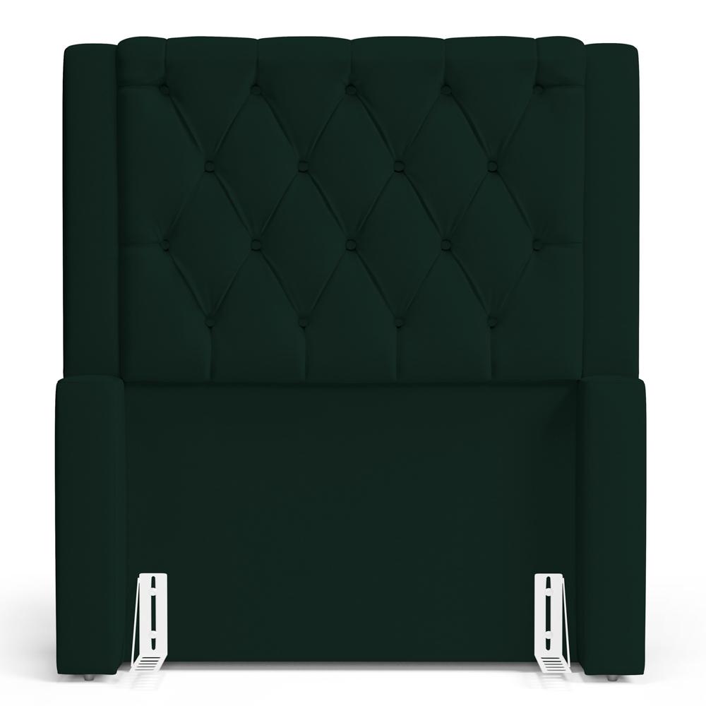 Cabeceira e Calçadeira Báu Solteiro Atena 90cm Capitonê Veludo Verde Escuro - Desk Design