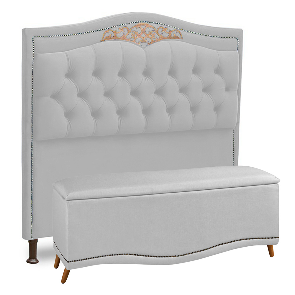 Cabeceira e Calçadeira Baú Cama Box Casal Belize 140cm Corano Branco - Desk Design