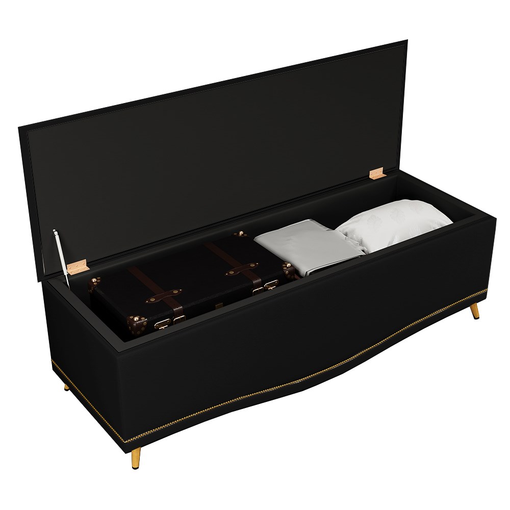 Cabeceira e Calçadeira Baú Cama Box Casal Belize 140cm Corano Preto - Desk Design