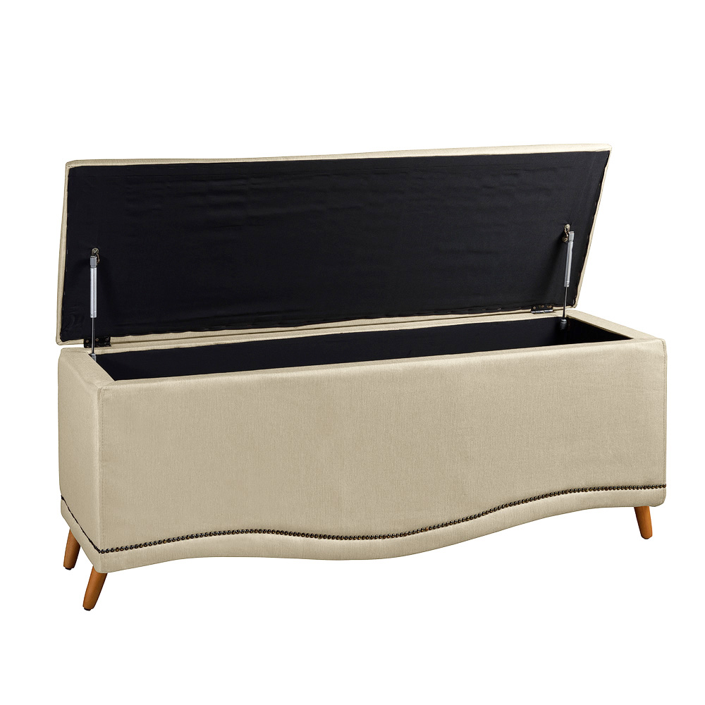 Cabeceira e Calçadeira Baú Cama Box Casal Belize 140cm Linho Areia - Desk Design