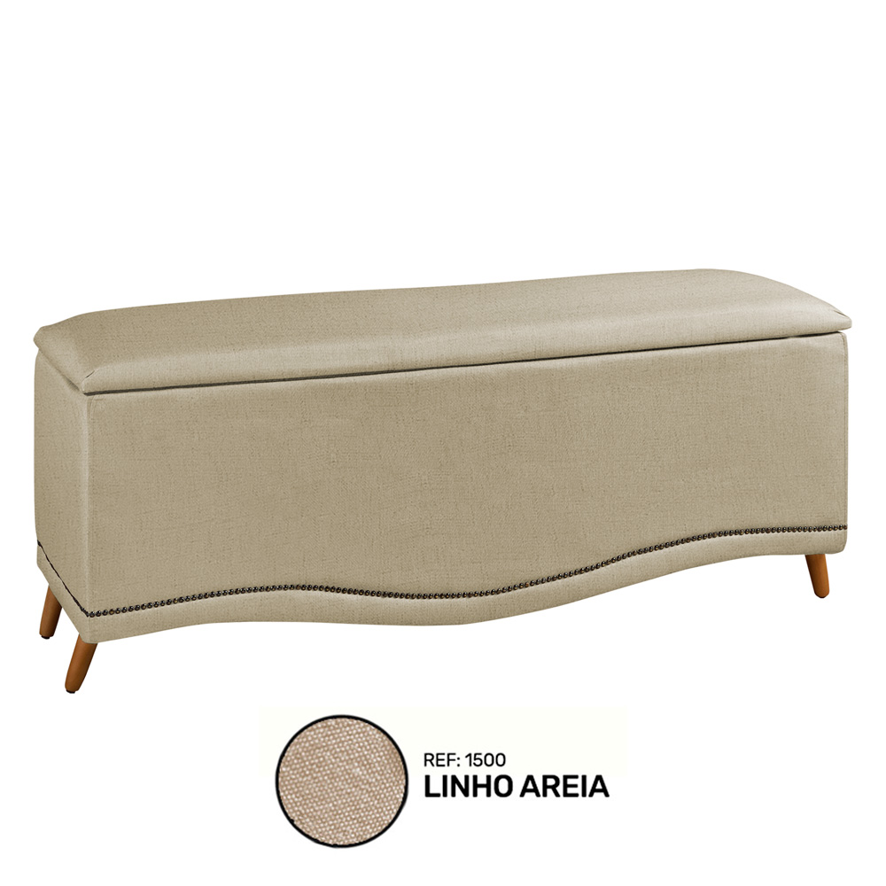 Cabeceira e Calçadeira Baú Cama Box Casal Belize 140cm Linho Areia - Desk Design