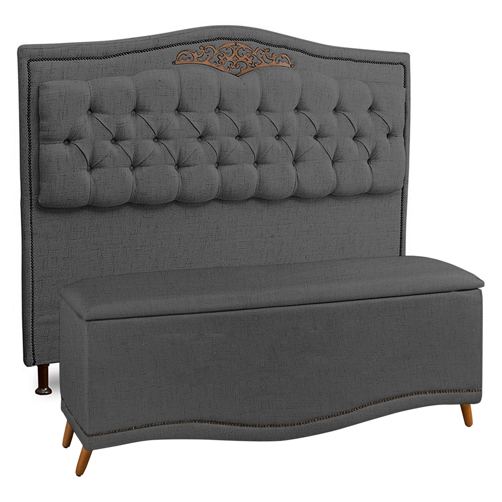 Cabeceira e Calçadeira Baú Cama Box Casal Belize 140cm Linho Grafite - Desk Design