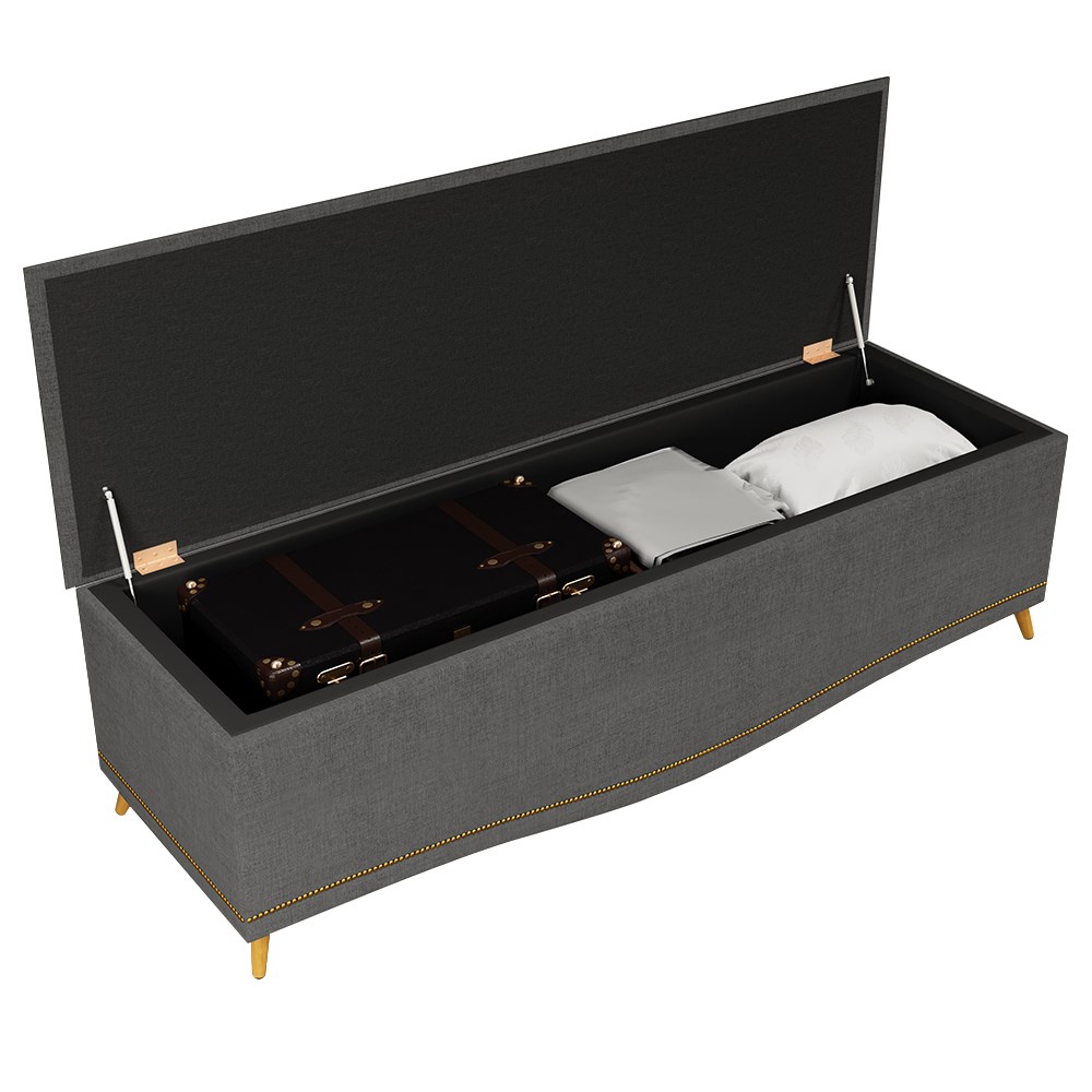 Cabeceira e Calçadeira Baú Cama Box Casal Belize 140cm Linho Grafite - Desk Design