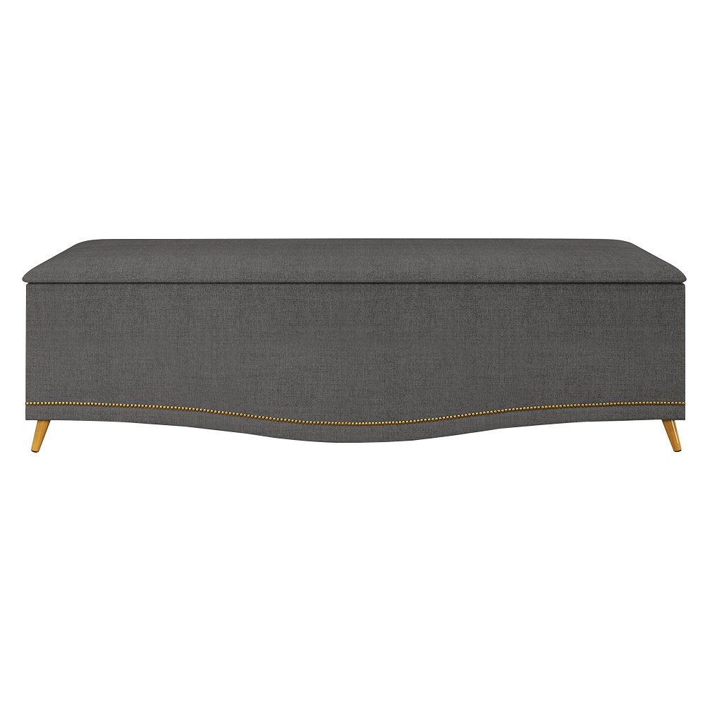 Cabeceira e Calçadeira Baú Cama Box Casal Belize 140cm Linho Grafite - Desk Design