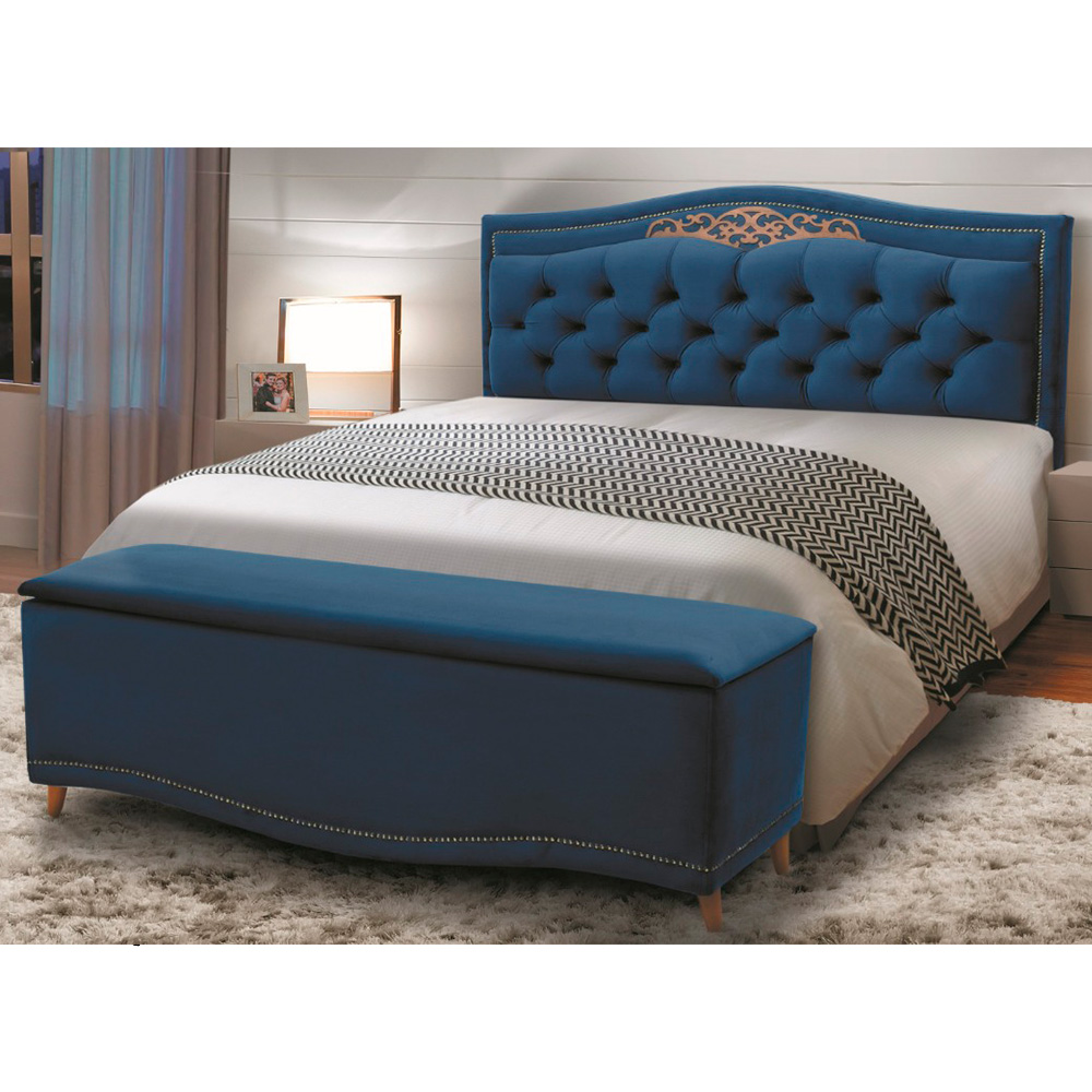 Cabeceira e Calçadeira Baú Cama Box Casal Belize 140cm Luxor Azul Marinho - Desk Design