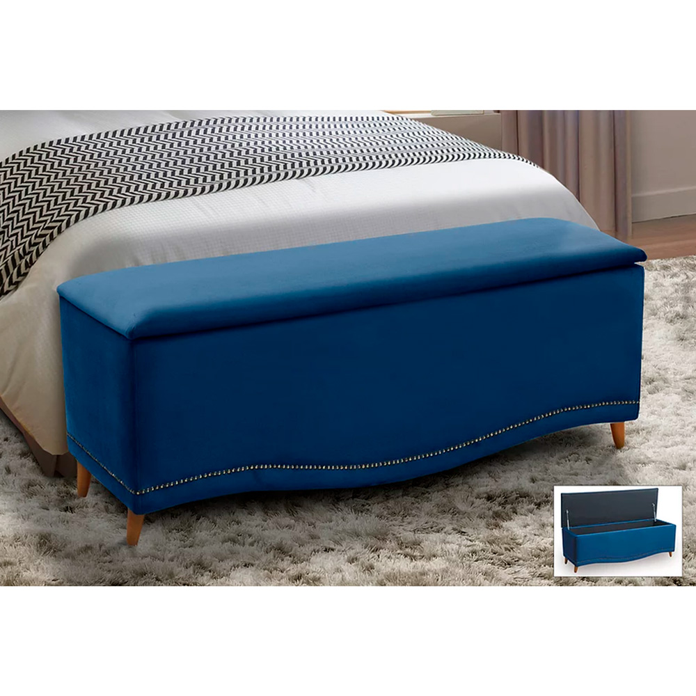 Cabeceira e Calçadeira Baú Cama Box Casal Belize 140cm Luxor Azul Marinho - Desk Design
