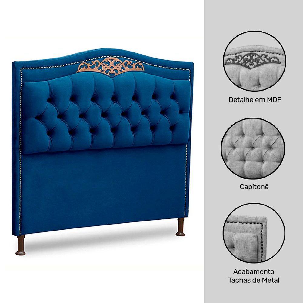 Cabeceira e Calçadeira Baú Cama Box Casal Belize 140cm Luxor Azul Marinho - Desk Design