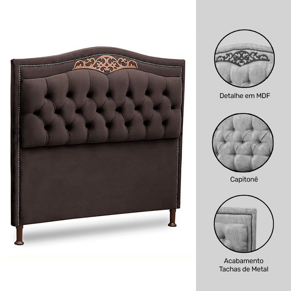 Cabeceira e Calçadeira Baú Cama Box Casal Belize 140cm Veludo Chocolate - Desk Design