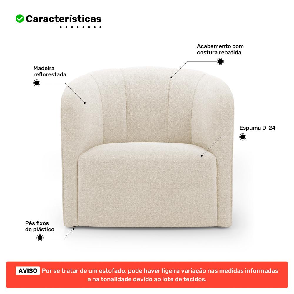 Kit 02 Poltronas Decorativas Abby Bouclê Bege - Desk Design