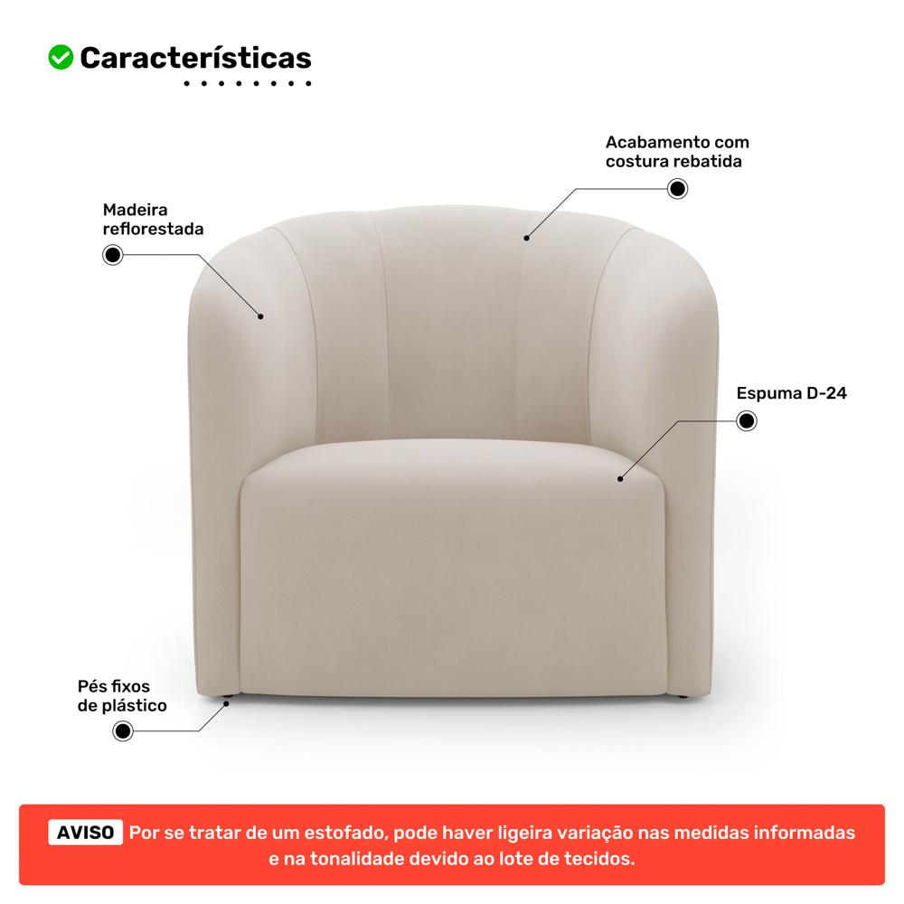 Kit 02 Poltronas Decorativas Abby Veludo Bege - Desk Design