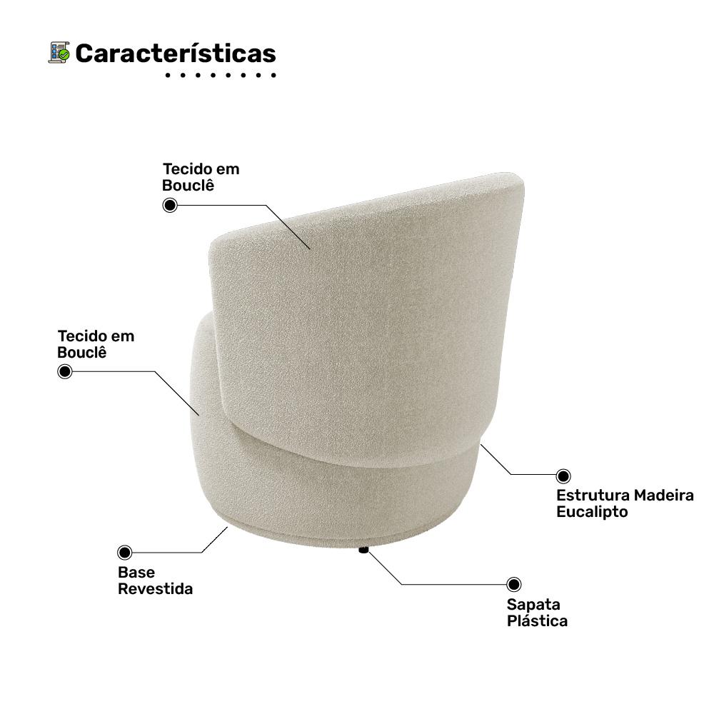 Kit 02 Poltronas Decorativas Aisha Orgânica Bouclê Bege - Desk Design