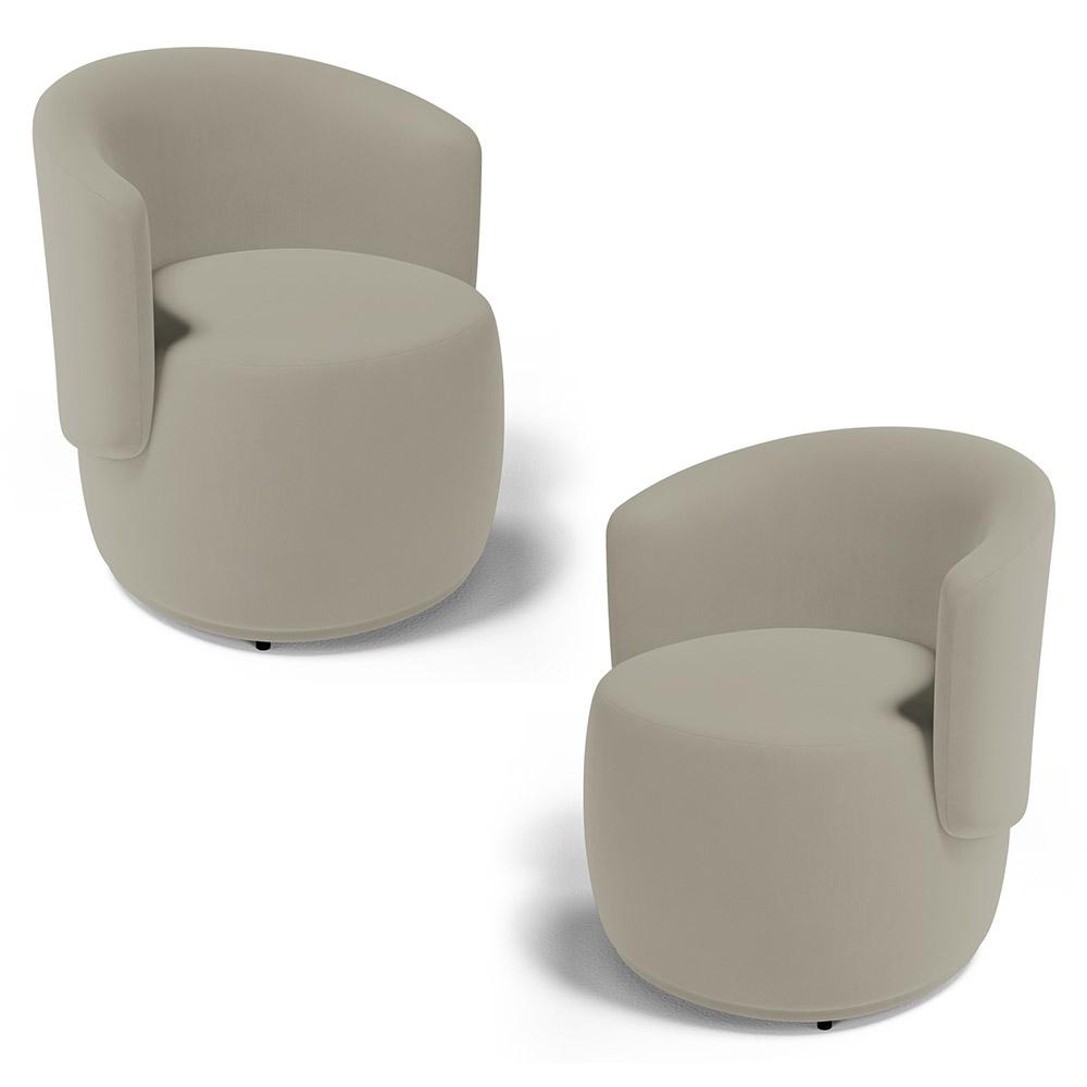 Kit 02 Poltronas Decorativas Aisha Orgânica Suede Bege - Desk Design