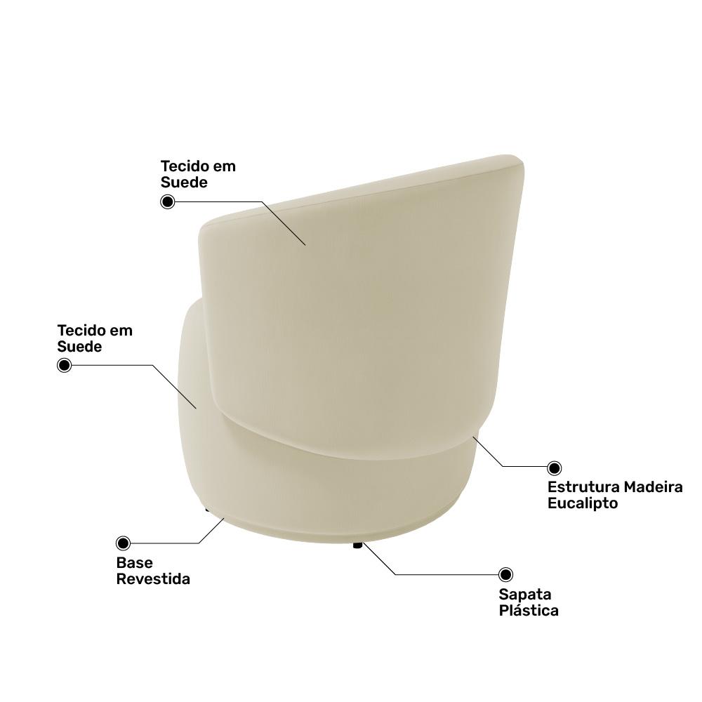 Kit 02 Poltronas Decorativas Aisha Orgânica Suede Bege Claro - Desk Design