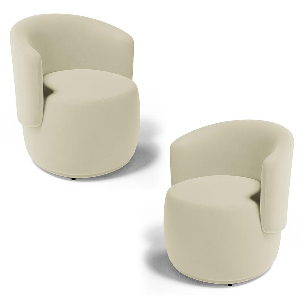 Kit 02 Poltronas Decorativas Aisha Orgânica Suede Bege Claro - Desk Design