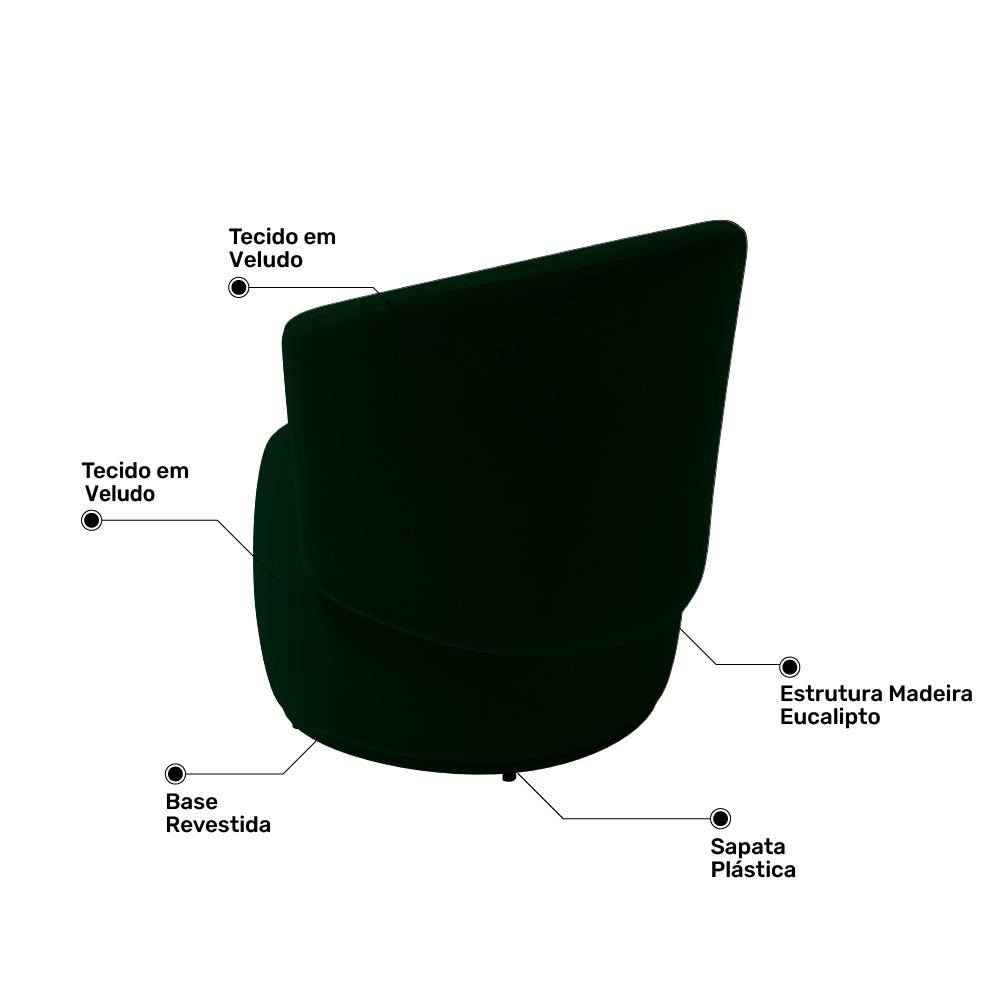 Kit 02 Poltronas Decorativas Aisha Orgânica Veludo Verde Escuro - Desk Design