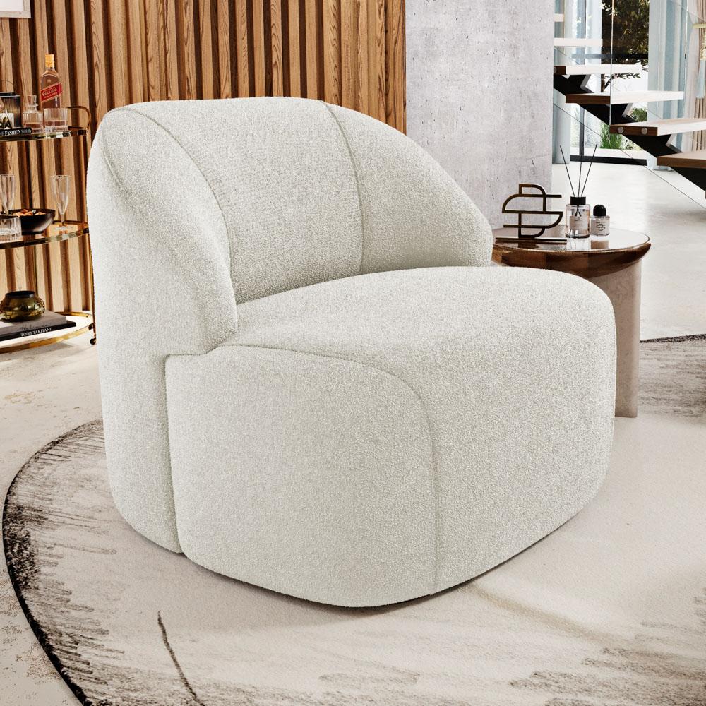 Kit 02 Poltronas Decorativas Kaya Orgânica Bouclê Bege - Desk Design