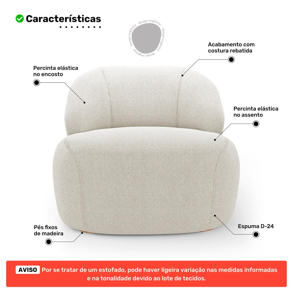 Kit 02 Poltronas Decorativas Kaya Orgânica Bouclê Bege - Desk Design