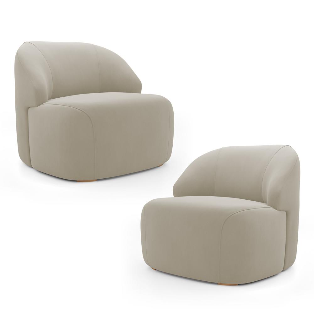 Kit 02 Poltronas Decorativas Kaya Orgânica Veludo Bege - Desk Design