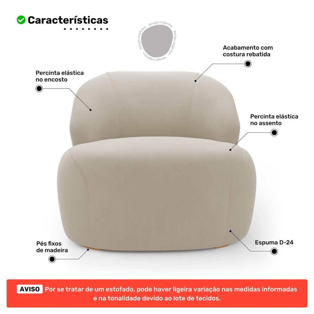 Kit 02 Poltronas Decorativas Kaya Orgânica Veludo Bege - Desk Design