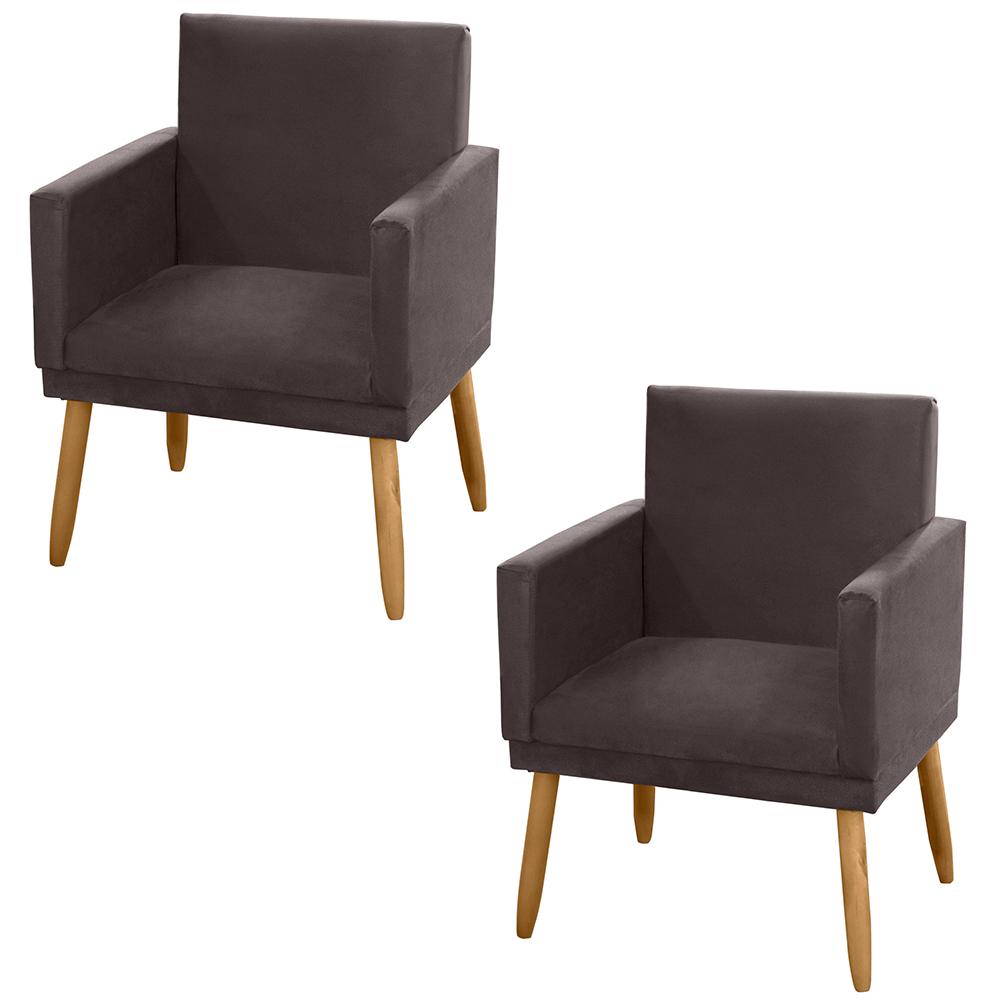 Kit 02 Poltronas Decorativas Lauren Pés Palito Suede Marrom - Desk Design