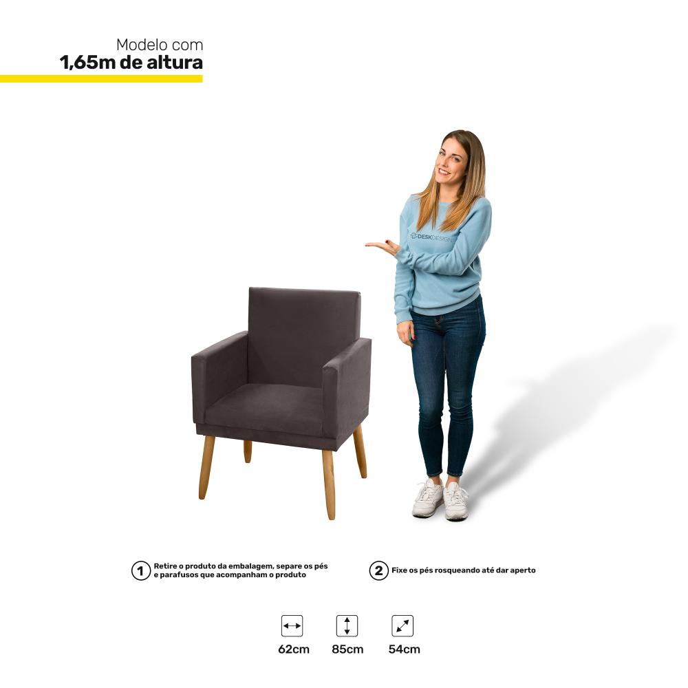 Kit 02 Poltronas Decorativas Lauren Pés Palito Suede Marrom - Desk Design