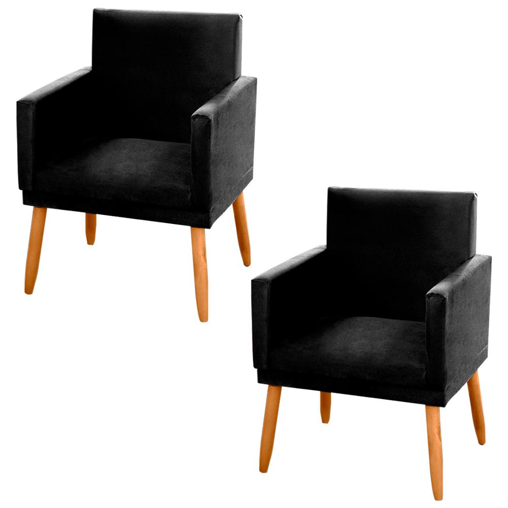 Kit 02 Poltronas Decorativas Lauren Pés Palito Suede Preto - Desk Design
