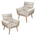 Kit 02 Poltronas Decorativas Modernas Sala e Recepção Monza Pés Palito Suede Bege - Desk Design