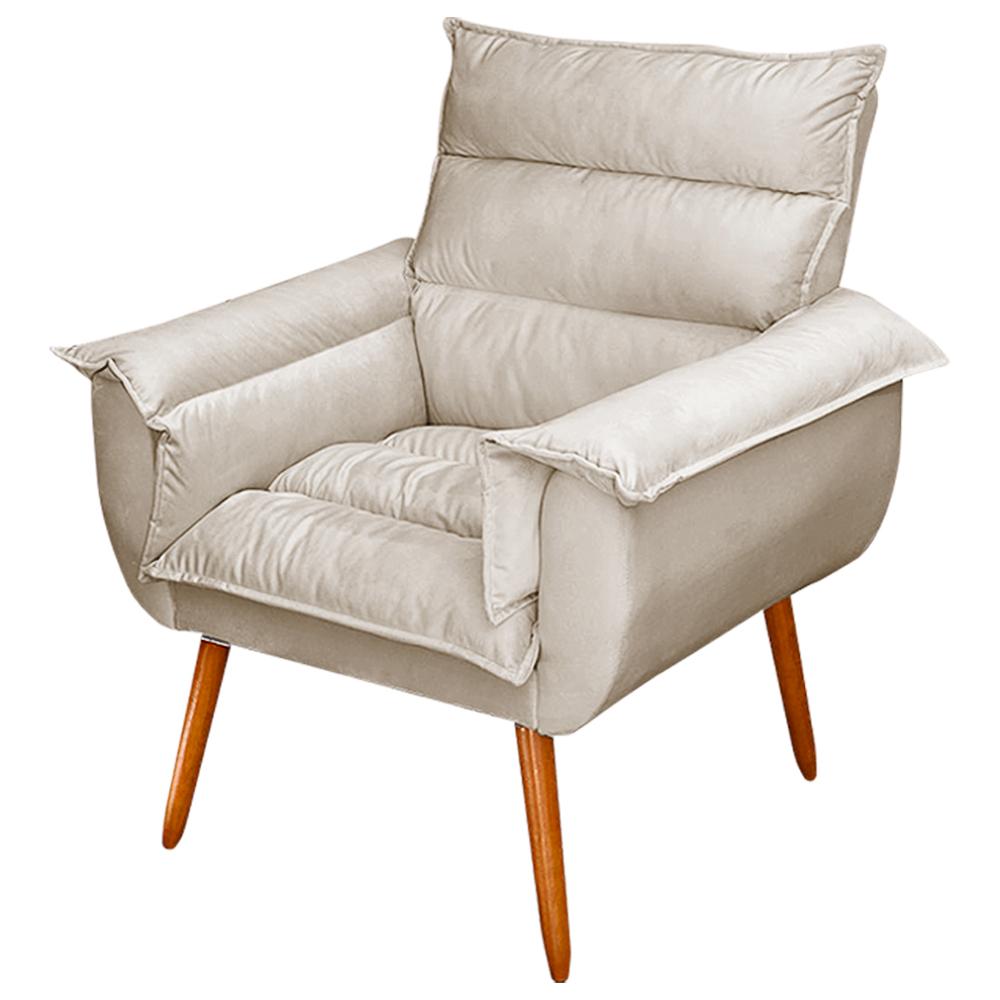 Kit 02 Poltronas Decorativas Modernas Sala e Recepção Monza Pés Palito Suede Bege - Desk Design