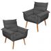 Kit 02 Poltronas Decorativas Modernas Sala e Recepção Monza Pés Palito Suede Cinza - Desk Design