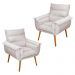 Kit 02 Poltronas Decorativas Modernas Sala e Recepção Monza Pés Palito Veludo Bege - Desk Design